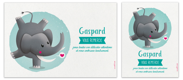 carte de remerciements naissance garçon fille elephant